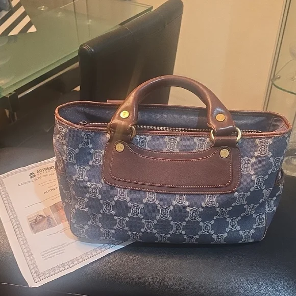 Celine Boogie bag Blue and Brown Satchel with Geometric Pattern AUTHENTIC - Picture 1 of 16